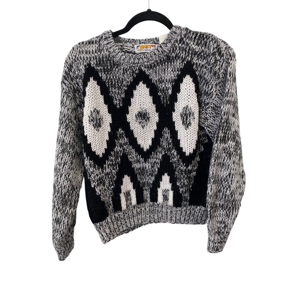 Just Cristina Vintage 80s Chunky Knit Sweater Size Large Argyle Diamond Acrylic